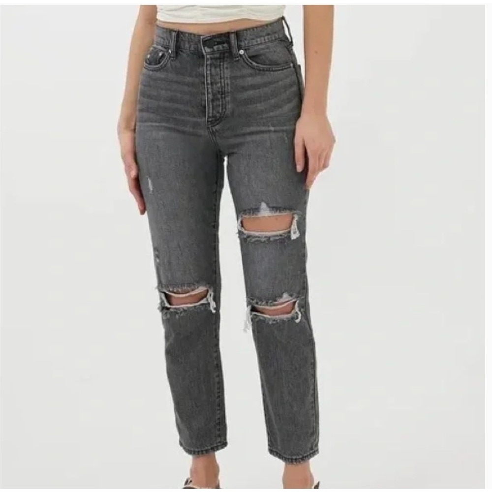 BDG Slim Straight Jeans 27 Black Distressed Ripped High Rise Grunge Streetwear - Picture 4 of 14